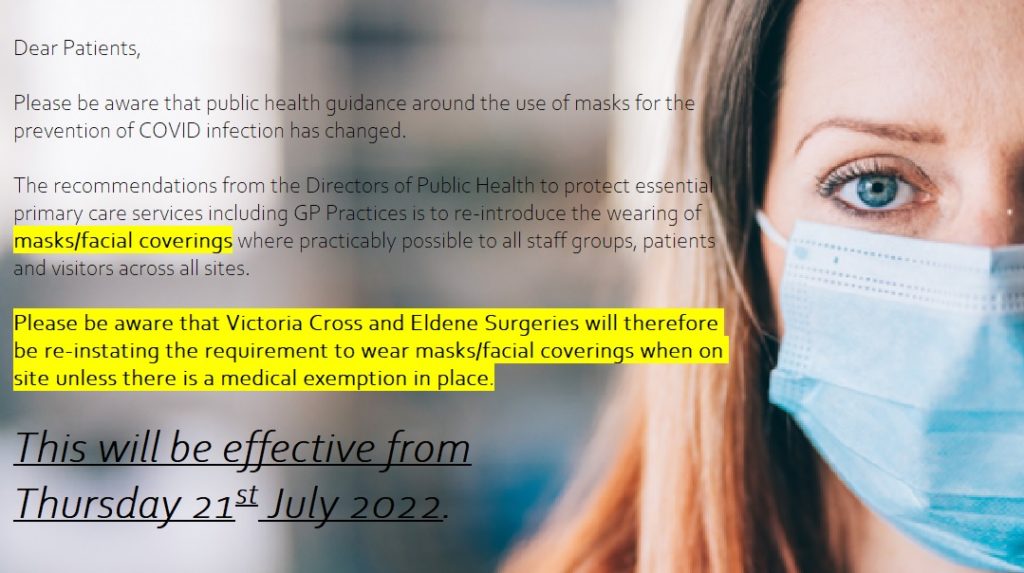 Masks/Facial Coverings Required Again From Thursday 21st July 2022